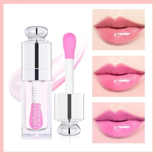 Plumping Lip Oil,Hydrating Gloss Tinted Lip Balm Transparent Lip Care,Big Brush Head Glitter Shine,Long Lasting Nourishing Non-sticky Fresh Textureand Dry Lips Lip Care Products0.2 OZ(013# STRAWBERRY)
