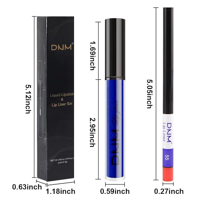 evpct 2Pcs Dark Royal Blue Matte Liquid Lipstick Lip Gloss Stain and Retractable Lip Liner Makeup Set for Women Long Lasting Waterproof 24 Hours Lipstick labial mate larga duracion 24 55#