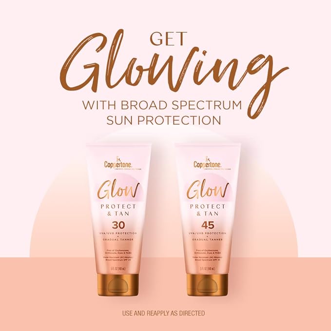 Coppertone Glow Protect and Tan Sunscreen Lotion + Gradual Self Tanner, SPF 30 Sunscreen, 5 Fl Oz Tube