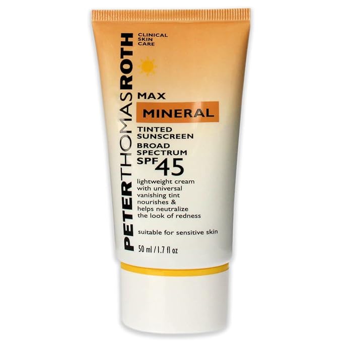 Peter Thomas Roth | Max Mineral Tinted Sunscreen Broad Spectrum SPF 45 | Tinted Moisturizer with SPF, Water-Resistant Mineral Sunscreen For Sensitive Skin, 1.7 Fl Oz. (Pack of 1)