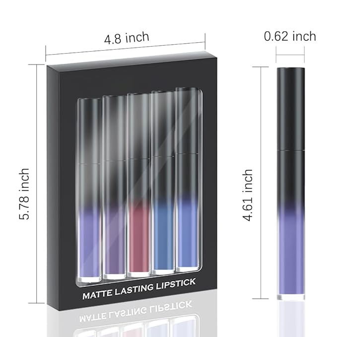 AMY'S DIARY Matte Plum Liquid Lipstick 5Pcs Sets,24-hour Lipstick Deep Purple Red Green Plum blue Lip Stain 24 Smudge Waterproof for Women (Set02)