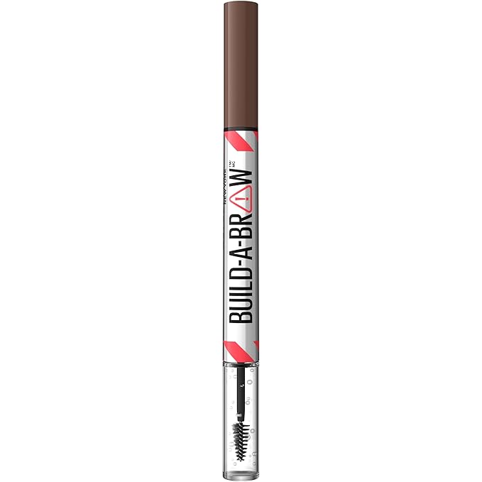 Maybelline Build-A-Brow 2-in-1 Brow Pen and Sealing Eyebrow Gel, Eyebrow Makeup for Real-Looking, Fuller Brows, Medium Brown, 1 Count