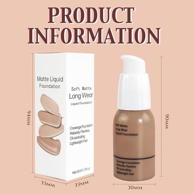 2Pcs Matte Liquid Full Coverage Foundation, Flawless Soft of 2)