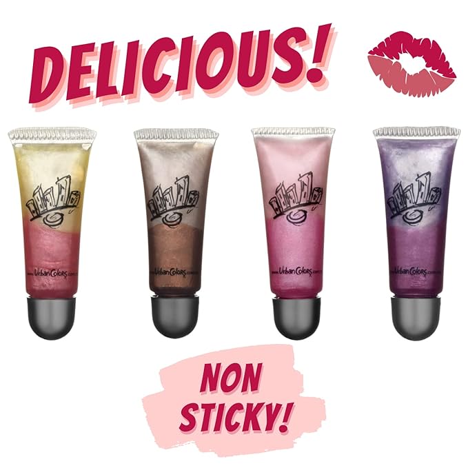 Urban Colors Sweet Lips Cute Squeezable Lip gloss a delicious sugar sweet flavored two colors moisturizing lip gloss for girls and women enriched with Vitamin E Natural Ingredients (Crazy Berry)