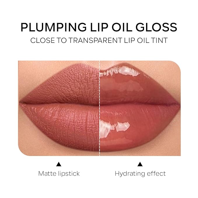 Hydrating Lip Glow Oil, Plumping Moisturizing Lip Oil Gloss, Smooth Lip Lines Plump Lip,Transparent Plumping Clear Glossy Tinted Balm Care 0.2Fl oz #Black Candy