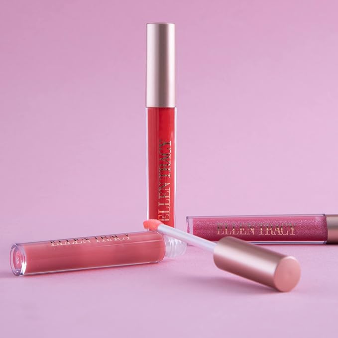 Enchante Ellen Tracy Lip Gloss Collection, Shimmery Lip Glosses for Women and Girls, Long Lasting Lip Gloss Set with Rich Varied Colors, Bold to Neutral (5 Pieces)