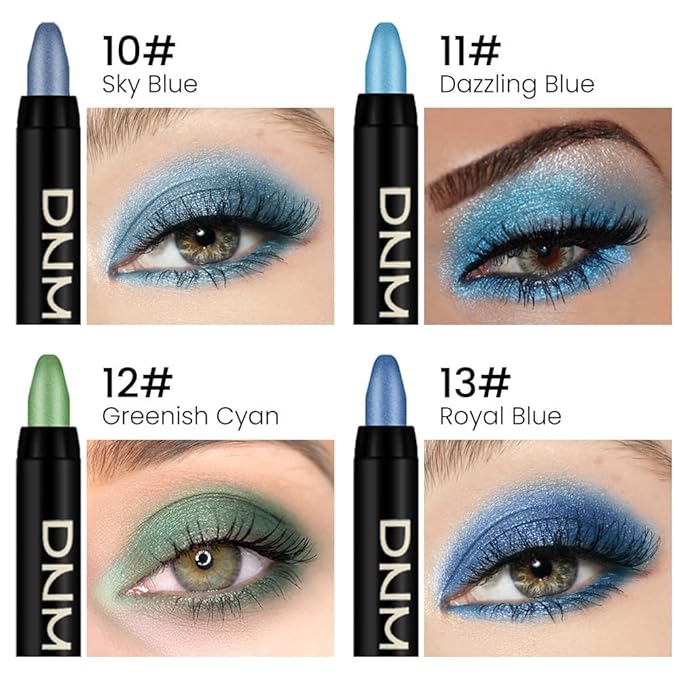 evpct 4Pcs Cream Blue Eyeshadow Stick Pencil Set for Eyes Waterproof Sky Blue Dazzling Blue Greenish Cyan Royal Blue Shimmer Metallic Holographic Eyeshadow Crayon Stick Bulk sombras en crema para ojos