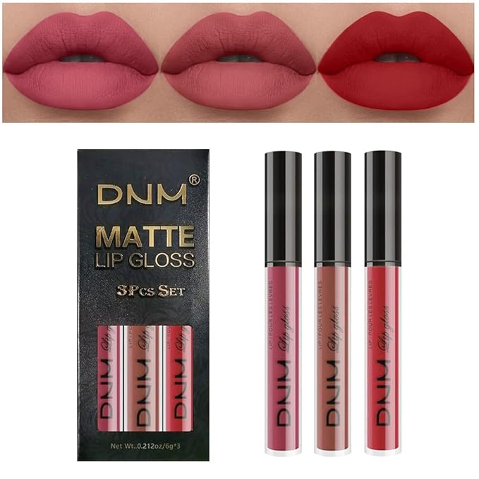 evpct 3Pcs Mauve Neutral Light Rosey Nude Blue Red Matte Liquid Lipstick Lip Stain Sets for Women Long Lasting 24 Hours Lipstick Light Skin labiales matte larga duracion 24 matenhoras originales