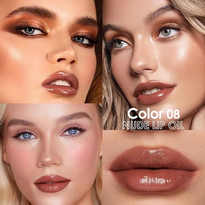 Hydrating Lip Glow Oil, Plumping Lip Oil, Tinted Lip Plumper Gloss,Younger-Looking Lips | Nourishing Long Lasting Non-Sticky Hydrating & Smoothing Lip Treatment Cruelty Free 08#