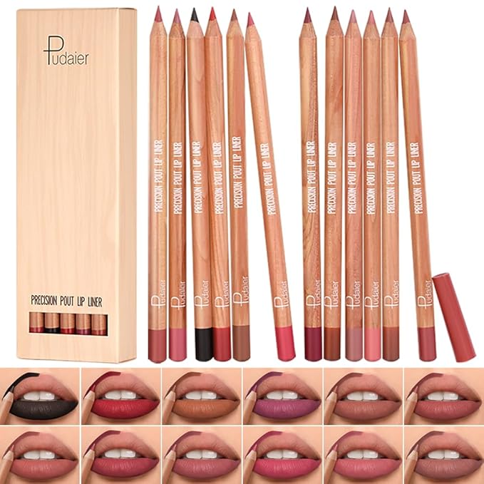 12 Colors Lip Liner Set, Matte Finish Series Lip Liners Pen Kit for Women, Long Lasting Waterproof Smooth High Pigmented Lip Pencil for Daily Makeup (Set B)