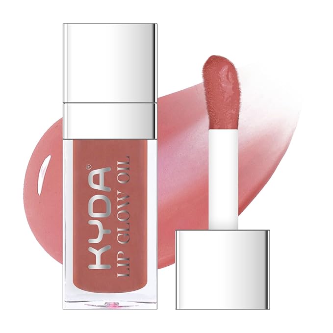 Hydrating Lip Glow Oil, Plumping Moisturizing Lip Oil Gloss, Smooth Lip Lines Plump Lip,Transparent Plumping Clear Glossy Tinted Balm Care 0.2Fl oz #Rosewood