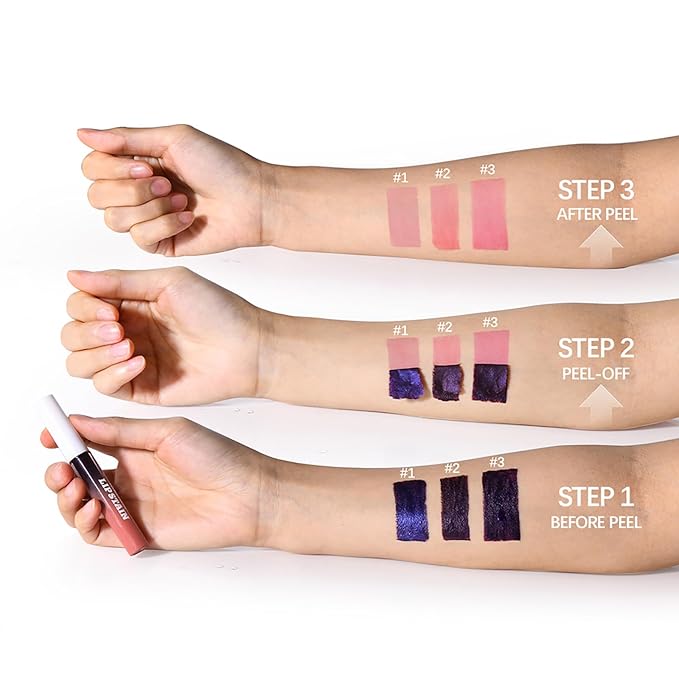Peel-Off Lip Tint Set - Tattoo Lip Stain Kit, Long-Lasting Matte Finish, Moisturizing Peel-Off Lip Mask, Waterproof & Smudge-Proof, 24H Color Hold (#2 Cool Rose, 1)