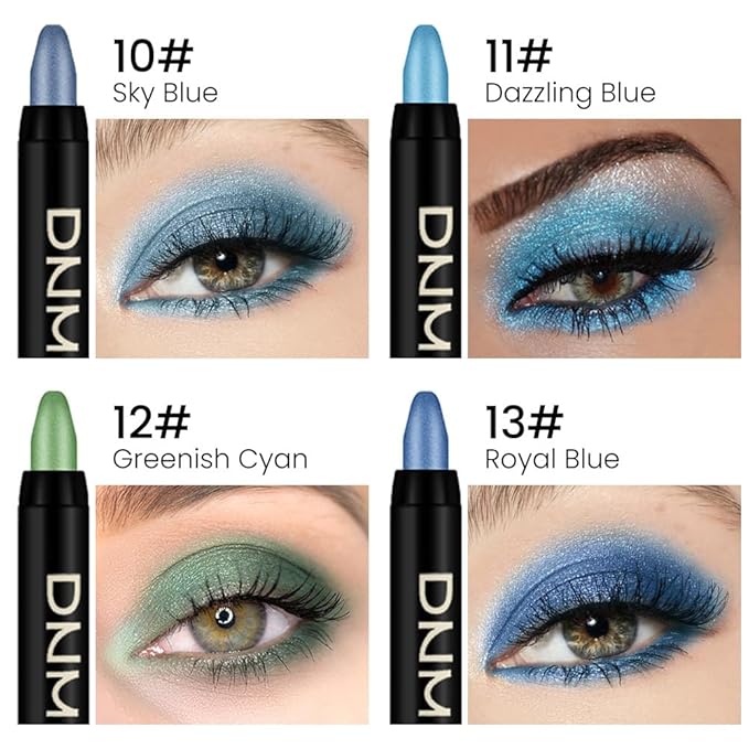 Kaely 4Pcs Cream Eyeshadow Stick Set for Eyes,Sky Blue Dazzling Blue Greenish Cyan Royal Blue,Eye Brightener Shimmer Makeup,Waterproof Eye Shadow Highlighter Crayon Pencil,sombras en crema para ojos
