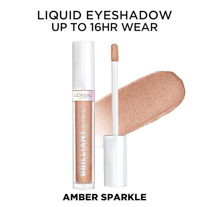 L'Oreal Paris Brilliant Eyes Shimmer Liquid Eye Shadow, Longwearing Lasting Shimmer, Crease Resistant, Flake-Proof, Precision Applicator, Quick Dry, Non-Greasy, Amber Sparkle, 0.1 oz.