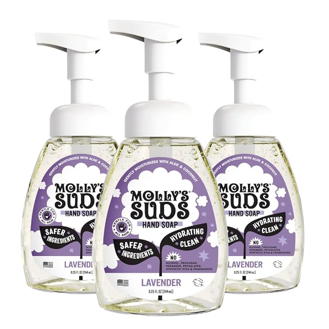 Molly's Suds Foaming Hand Soap - Made with Aloe and Coconut Oil | Moisturizing Hand Wash | Clean Ingredients, Infused with Essential Oils | Lavender - 8.25 Oz (Pack of 3)