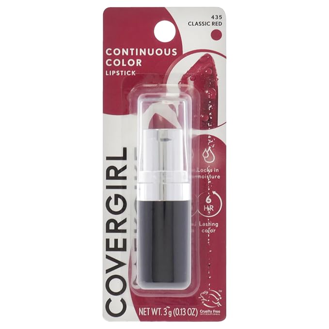 COVERGIRL Continuous Color Lipstick Classic Red 435, .13 oz (packaging may vary)