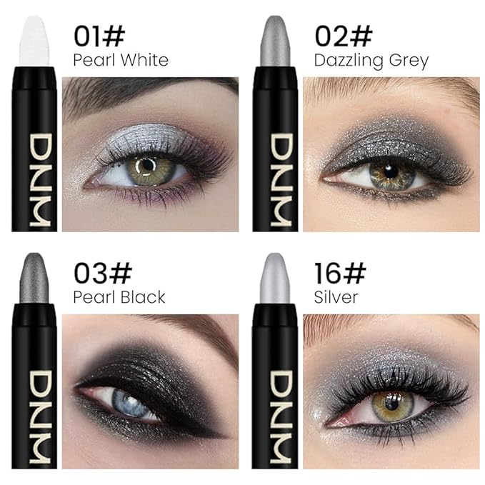 Kaely 4Pcs Smokey Eyeshadow Stick Set for Eyes,Pearl white Dazzling grey Pearl black Silver,Eye Brightener Makeup Pen,Waterproof Cream Eye Shadow Highlighter Crayon Pencil,sombras en crema para ojos