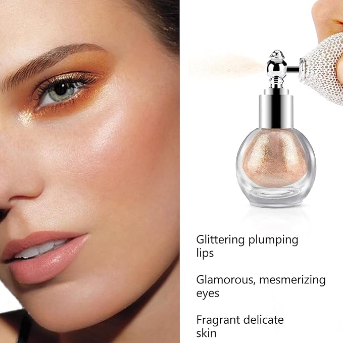 Highlighter Powder Spray, Ksndurn Malt Gold Glitter High Gloss Spray - Shimmer Sparkle Powder Makeup Spray