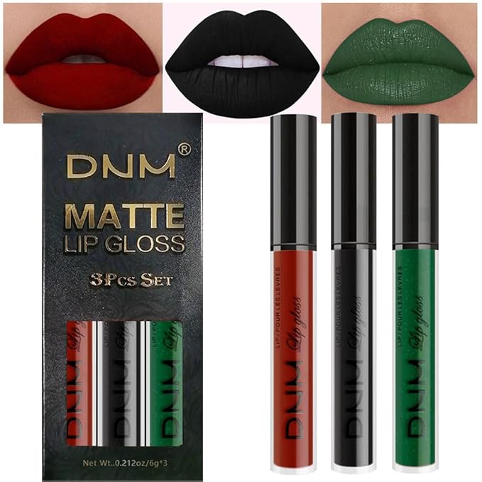 evpct 3Pcs Dark Black Emerald Green Red Matte Liquid Lipstick Lip Stain Sets for Women Matte+Lipstick Long Lasting 24 hr Hours Magic Lipstick 24 Hours original Waterproof 20#