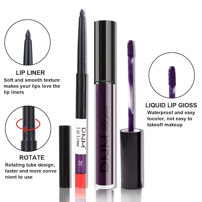 evpct 2Pcs Dark Deep Purple Plum Black Matte lipstick and Lip Liner Pencil Makeup Set for women Matte Smudge Proof Lipstick Lip Stain Long Lasting Waterproof labiales mate 24 horas originales 20#