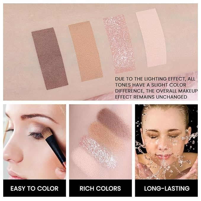 4 Colors Eyeshadow Makeup Palette,Nude Champagne Gold Light Dark Brown Highly Pigmented Natural Neutral Eye Shadow Palette with Mirror,Long Lasting Naturing-Looking,Waterproof,Blendable