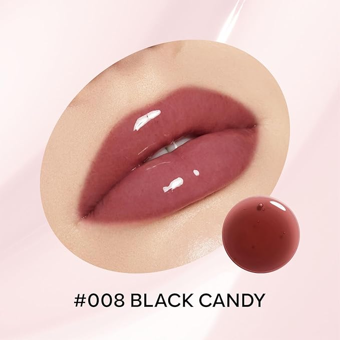Hydrating Lip Glow Oil, Plumping Moisturizing Lip Oil Gloss, Smooth Lip Lines Plump Lip,Transparent Plumping Clear Glossy Tinted Balm Care 0.2Fl oz #Black Candy