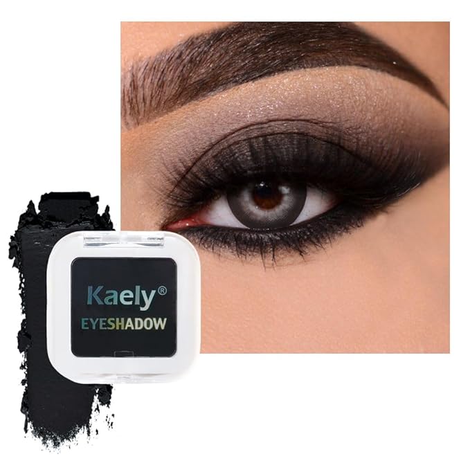 Kaely Pressed Single Eyeshadow Makeup, Deep Black Matte Highly Pigmented Monochrome Eye Shadow Palette, Waterproof Neutral Powde Mini Eyeshadow, sombras para ojos, Lightweight Blendable, 04