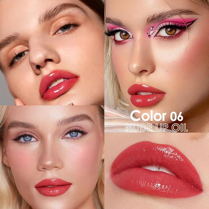 Hydrating Lip Glow Oil, Plumping Lip Oil, Tinted Lip Plumper Gloss,Younger-Looking Lips | Nourishing Long Lasting Non-Sticky Hydrating & Smoothing Lip Treatment Cruelty Free 06#