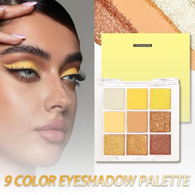 Gold Yellow Brown Smokey Goth Eyeshadow Palette Makeup,Highly Pigmented Natural Powder Eye Shadow Palette Long Lasting Naturing-Looking,Basic Gold Brown Shade for Halloween,Vegan