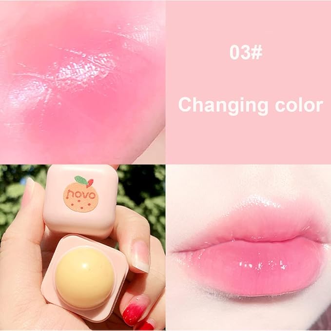 Rayberro 4 Pack Color Changing Lipstick Lip Balm Lipstick Set PH Temperature Color Change Lipstick Long Lasting Moisturizer Repair Balm Cute Pudding Shape Orange Pink Red Night Sleep Lip Care Balm