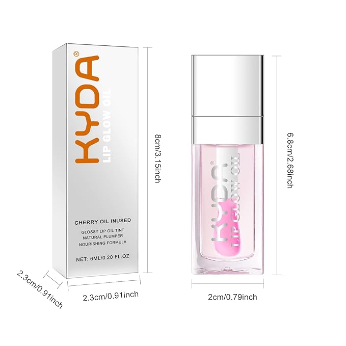 KYDA Hydrating Lip Glow Oil, Clear to Pink, Color Change Effect, Moisturizing Transparent Plumping Lip Oil Tinted for Lip Care and Dry Lips