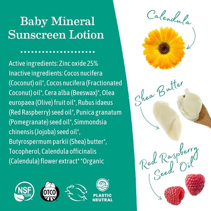 Earth Mama Baby Mineral Sunscreen Lotion SPF 40 | Reef Safe, Non-Nano Zinc, Natural Water Resistant Sun Cream for Babies, Kids & Adults, 3-Ounce