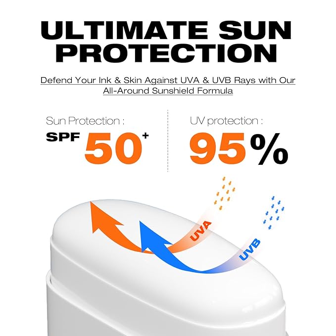 Sexymix Tattoo Sunscreen Stick, SPF 50 Waterproof Sunscreen Stick Broad Spectrum UVA/UVB Protection 0.7 oz with Zinc Oxide, Tattoo Aftercare Sunscreen for Tattoos Non-Dirty Hands Available Anytime
