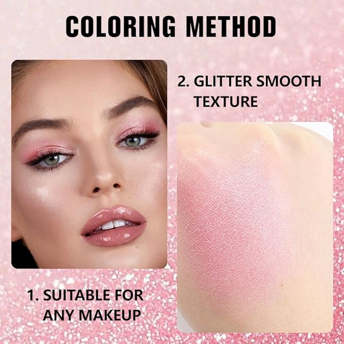 evpct Pink Single Eyeshadow Palette, Bright Light Pink Rose Glitter Shimmer Sparkle Cream Eye Shadow Palette Makeup for Older Women, High Pigment Waterproof Monochrome Mini Eyeshadow Makeup Products