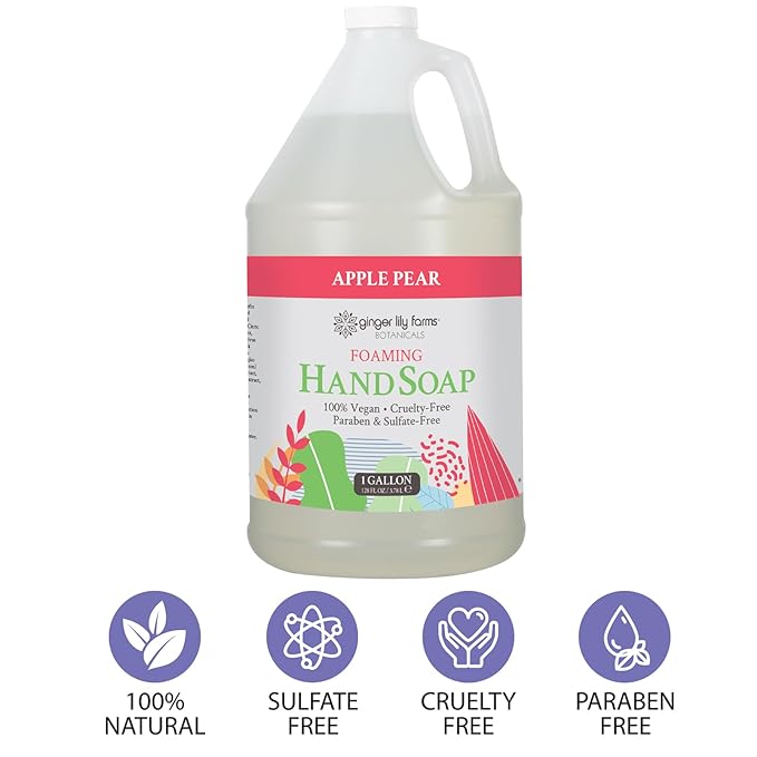 Ginger Lily Farms Botanicals All-Purpose Foaming Hand Soap Refill, 100% Vegan & Cruelty-Free, Apple Pear Scent, 1 Gallon (128 Fl.Oz)