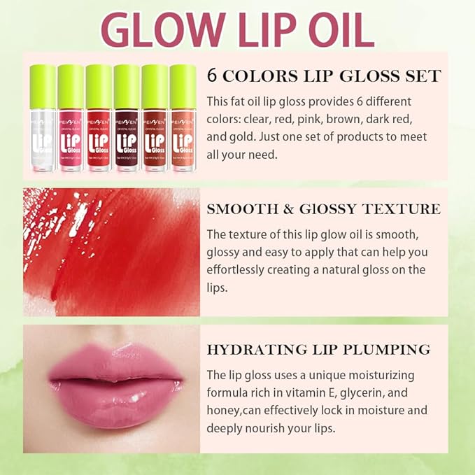 6 Colors Lip Oil Lip Glaze,Fat Lip Oil