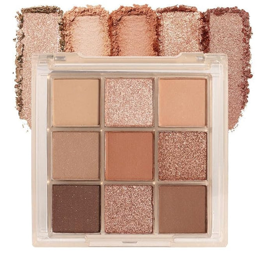 9 Colors Colorful Eyeshadow Palette Makeup,Rose Gold Brown Nude Matte Shimmer Neutral Eye Shadow Powder Palette,Highly Pigmented Naturing-Looking Long Lasting Waterproof