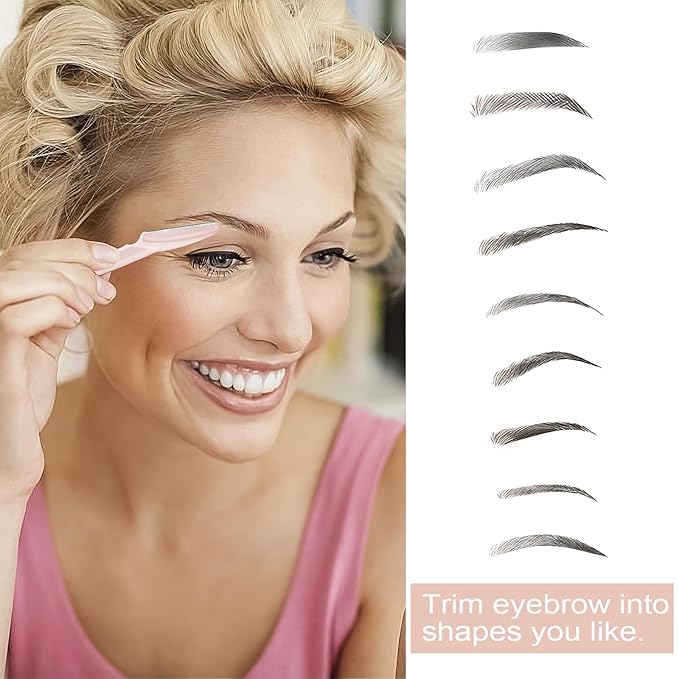 12 Pcs Eyebrow Razors, Face Razors Multipurpose, Exfoliating Dermaplaning Tools, Eyebrow Trimmers Shaver with Safety Cover, Facial Hair Removal for Women Men Body Use (Light Pink)