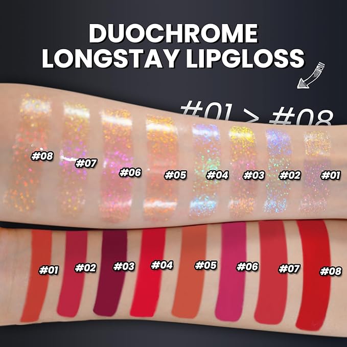 CHARMACY Multichrome Double Head Non-Stick Lip Glaze, Metallic Glaze,