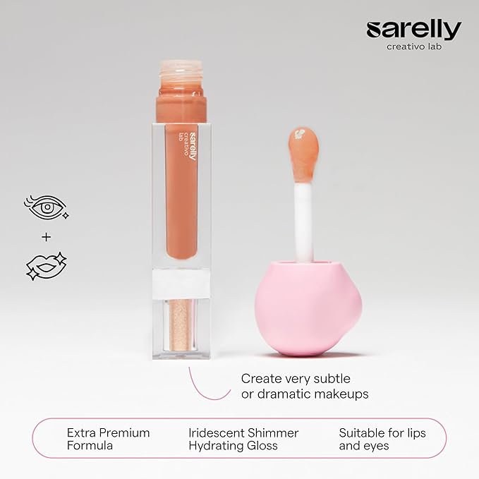SARELLY CREATIVO LAB | Makeup Set Clear Lip Gloss + Shimmer and Shine | Beauty Vegan Skincare Make Up - Trending Lip Makeup | Peony Carajillo & Rose Quartz flakes