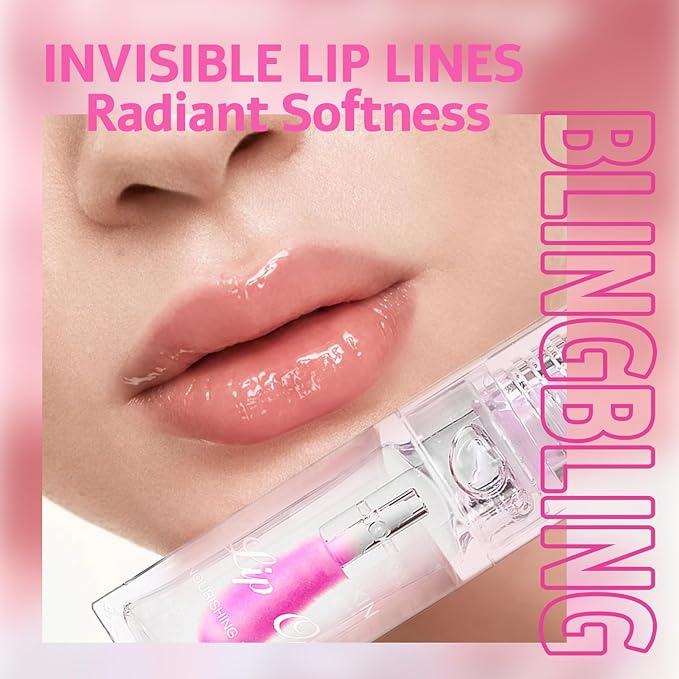 Erinde Magic Color Changing Moisturizing Lip Glow Oil, Plumping Glimmer Changing Lip Oil, Long Lasting Nourishing Lip Glow Oil, Non-sticky Fresh Texture Big Brush Lip Gloss Lip Balm, Transparent