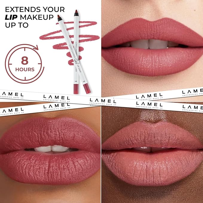 Matte Gel Lip Liner Pencil 5 Pcs Set - Creamy, Sharpenable, Longwear, Waterproof Lip Combo - Intense Brown 414, Berry 404, Chilli 413, Mauve 410 and Spicy Nude 412