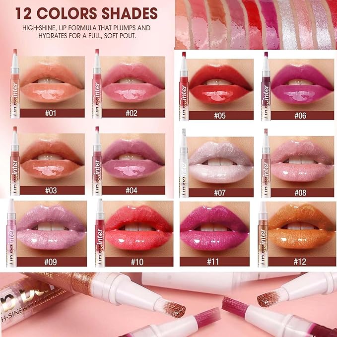 2 in 1 Brown Lip Gloss Lip Plumper Gloss Tinted Glitter Shimmer Lipgloss lip oil Lipstick Moisturizing High Shine And Vegan Plumping Lip Gloss For Women Girls Long-Lasting Dry Lip Care base 03 #