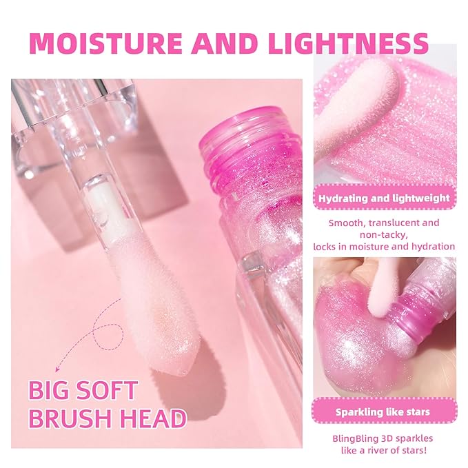 Erinde Magic Color Changing Moisturizing Lip Glow Oil, Plumping Glimmer Changing Lip Oil, Long Lasting Nourishing Lip Glow Oil, Non-sticky Fresh Texture Big Brush Lip Gloss Lip Balm, Transparent