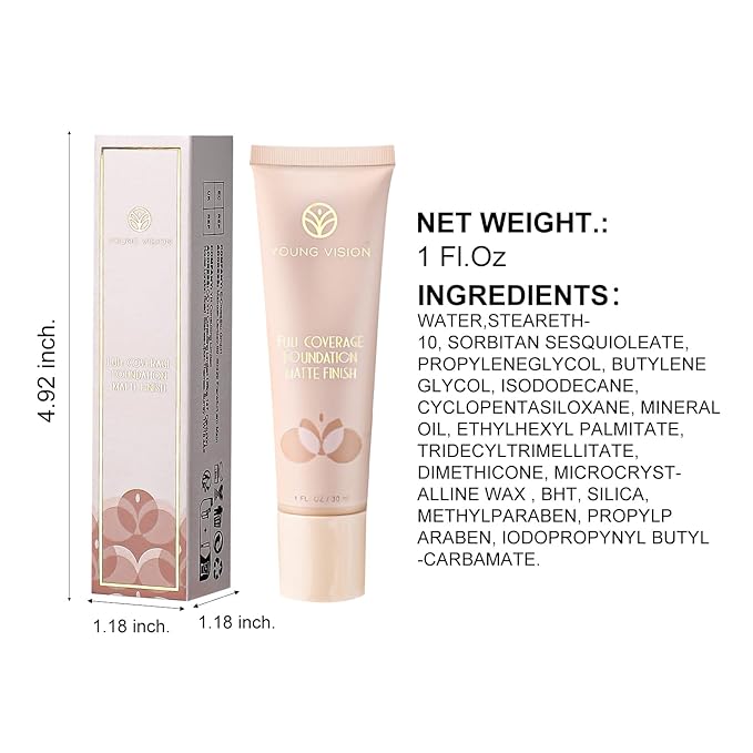 YOUNG VISION Full Coverage Longwear Foundation, Matte Finish,