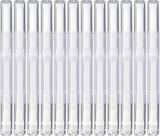 12 Pack 3 ml Transparent Twist Pens, Empty Nail Oil Pen with Brush Tip, Cosmetic Lip Gloss Container Applicators Eyelash Growth Liquid Tube (12x)