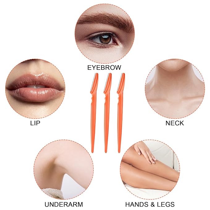 12 Pcs Eyebrow Razors, Face Razors Multipurpose, Exfoliating Dermaplaning Tools, Eyebrow Trimmers Shaver with Safety Cover, Facial Hair Removal for Women Men Body Use (Orange-red)
