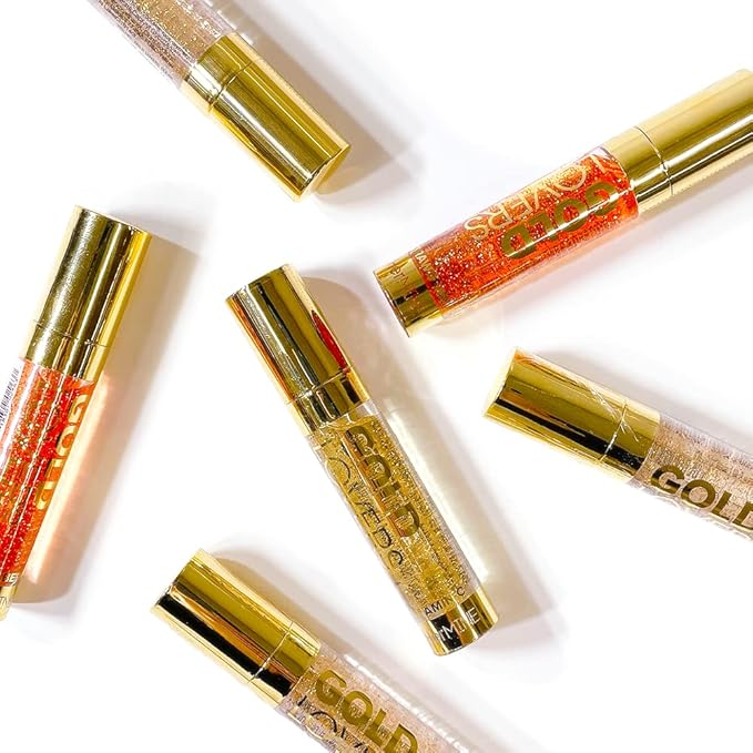 HerMINE Gold Lovers Hydrating Lip Oil with Glitter Long Lasting Nourishing Lip Oils Moisturizing Gel Multi-Packs Softening Clear Glitter