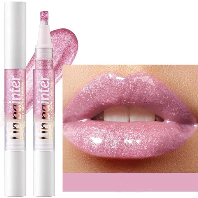 2 in 1 Nude Purple Shimmer lip gloss Lip Plumper Gloss Tinted Glitter Lipgloss Lipstick Moisturizing High Shine And Vegan Plumping Lip Gloss For Women Girls Long-Lasting Dry Lip Care base best(09 #)