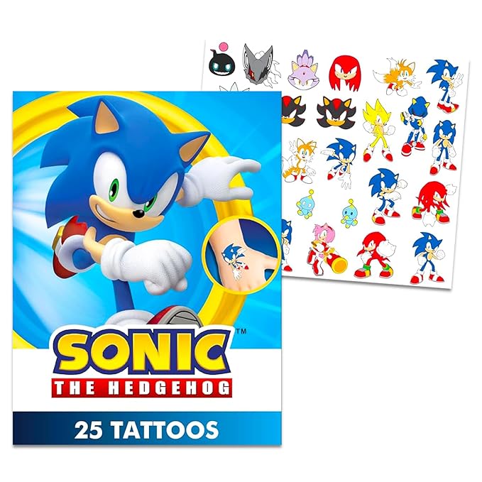Sonic Temporary Tattoos for Kids and Adults - 75 Sonic the Hedgehog Tattoos For Party Favors Goodie Bags and More (Sonic Party Supplies Bundle)